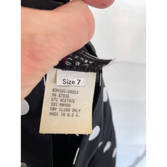 Vintage 1980s Black White Polka Dot Pleated Dress - Picture 10 of 12